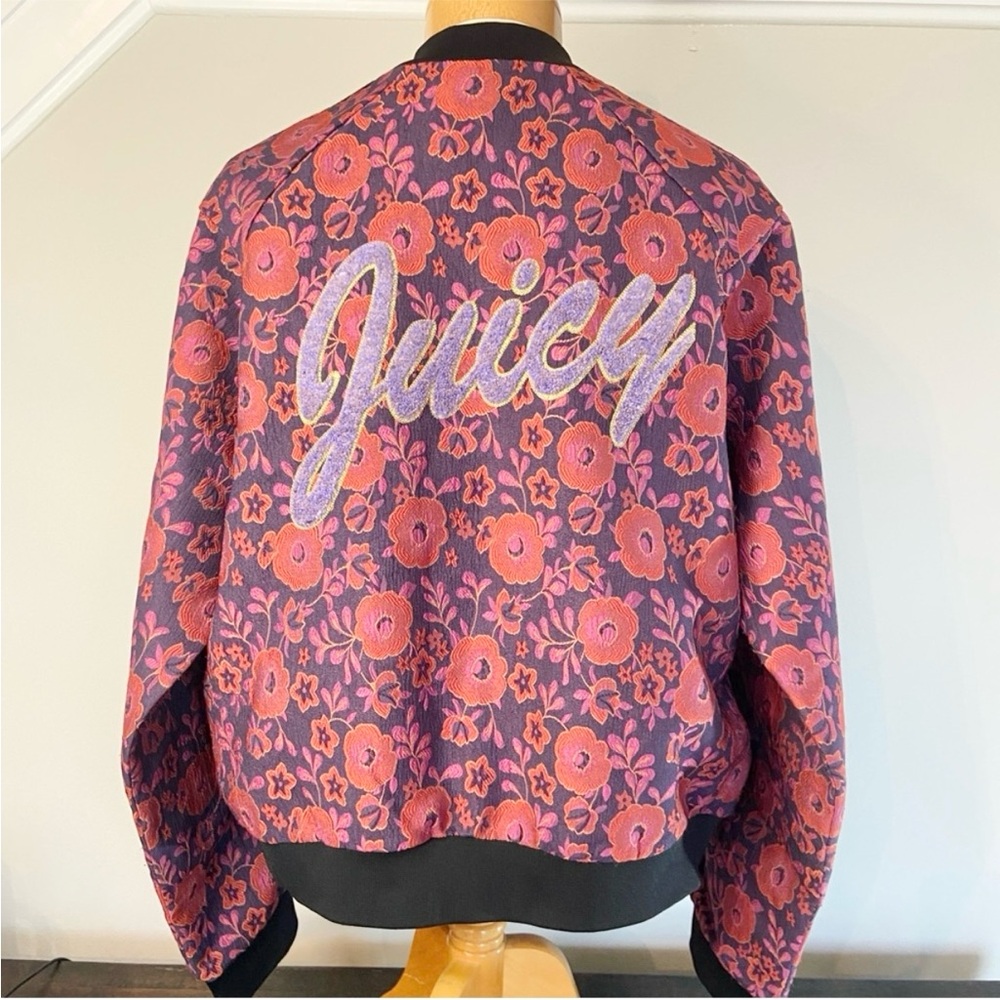 Juicy Couture Black Label Floral Jacquard Logo Embroidered Bomber Jacket XL